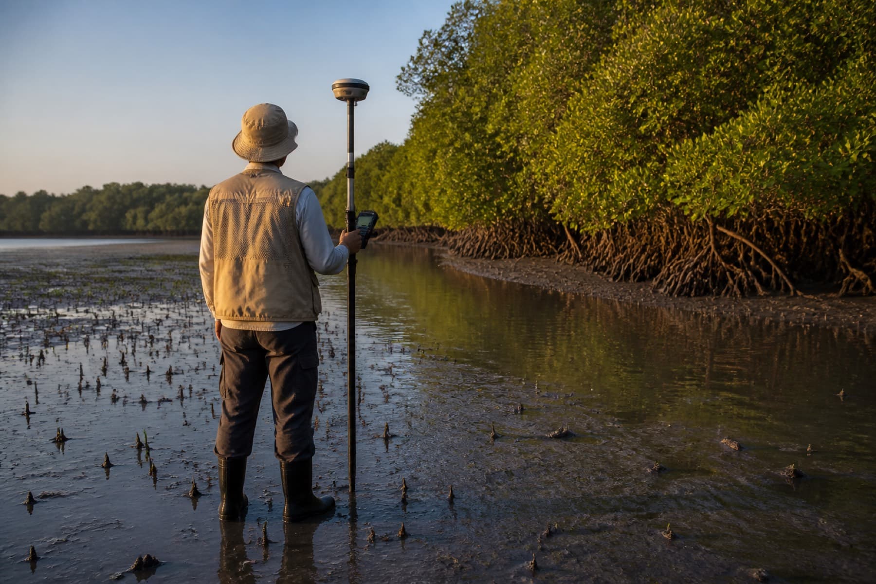 Field verification with a GNSS rover on the mudflat